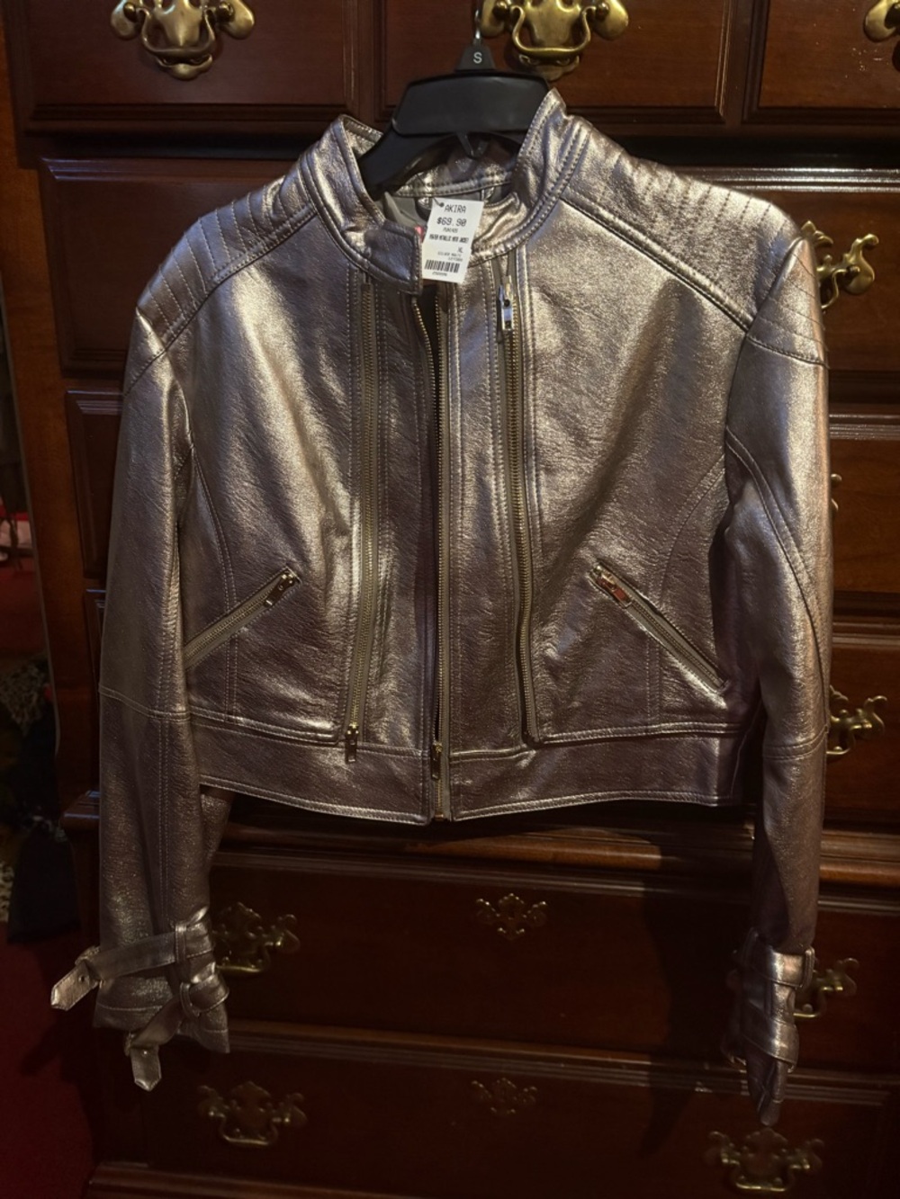 Metallic Bronze Cropped Moto Leather Jacket - Women's